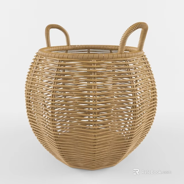 Handwoven Wicker Storage Basket With Two Handles For Home Organization 3d model 