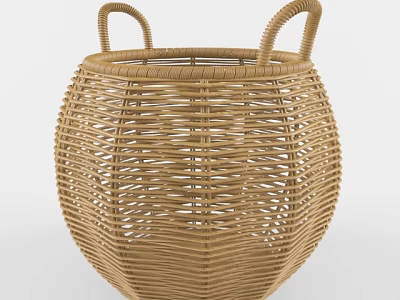 Handwoven Wicker Storage Basket With Two Handles For Home Organization 3d model