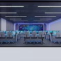 Modern High Tech Control Room With Multiple Workstations Computers And Large Data Display Screen
