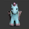 Cute Blue Unicorn Plush Toy with Rainbow Mane Wings and Pink Hooves on Black Background