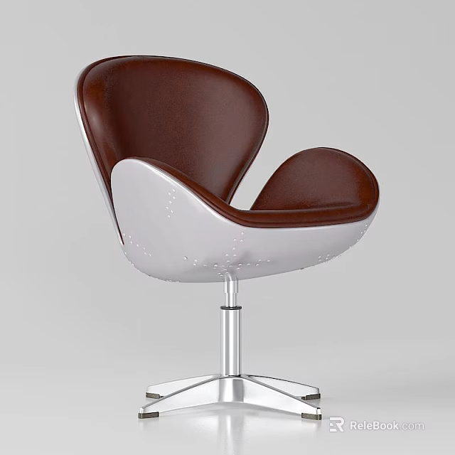 Modern Brown And White Leather Leisure Chair With Silver Metal Base 3d model 