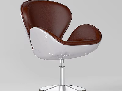 Modern Brown And White Leather Leisure Chair With Silver Metal Base 3d model