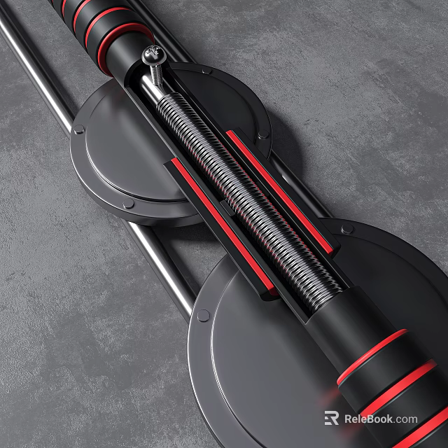 Sturdy Metal Sports Equipment With Red Accents And Coiled Springs On Gray Textured Surface 3d model 
