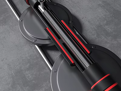 Sturdy Metal Sports Equipment With Red Accents And Coiled Springs On Gray Textured Surface 3d model