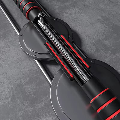 Sturdy Metal Sports Equipment With Red Accents And Coiled Springs On Gray Textured Surface 3d model