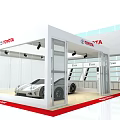 Toyota Exhibition Booth Display With White Structure Glass Walls Lighting And Sports Car