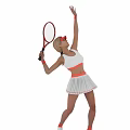 Group of Women Tennis Players in White Sportswear with Red Rackets Raising Arms