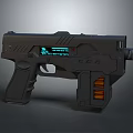 Futuristic Black Pistol With Digital Display And Ammunition Clips