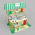 Commercial Exhibition Booth Equipment With Green And White Striped Awning Product Display Shelves And Counter