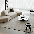 Modern L Shaped Beige Sofa With Glass Coffee Table Set And Dark Cushion