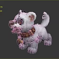 Game Movie Character White Puppy with Blue Eye Circles Brown Collar and Golden Pendant