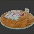 Vintage Desktop Telephone On Wooden Round Table With Power Adapter
