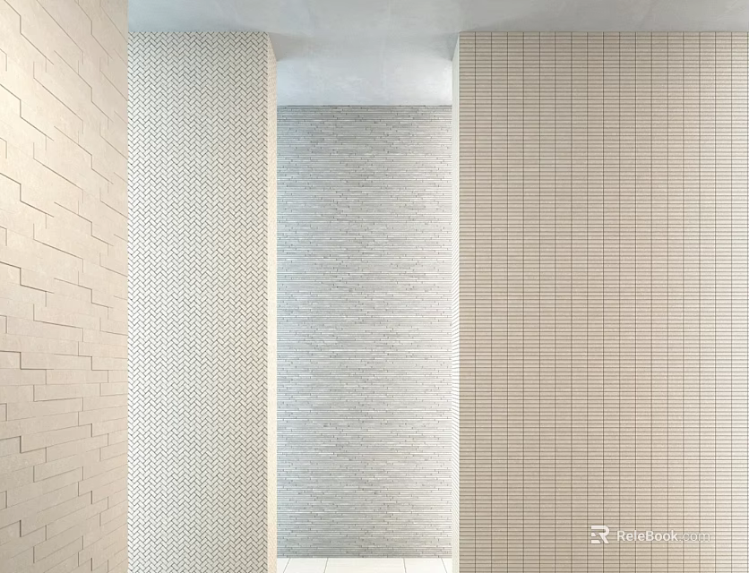 Building Components Featuring Beige Brick And Light Gray Textured Wall Structures 3d model 