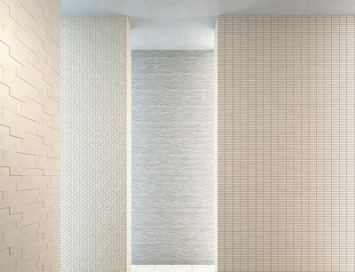 Building Components Featuring Beige Brick And Light Gray Textured Wall Structures 3d model
