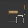 Wooden Student Desk With Metal Frame And Matching Chair Backrest Design