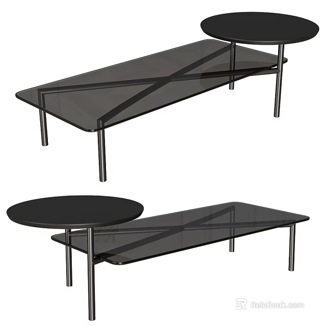 Modern Coffee Table With Glass Top Metal Legs And Different Shapes For Living Room 3d model 