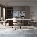 Modern Dining Table Set With Marble Top And Light Colored Chairs For Elegant Dining Space 3d model