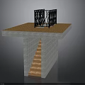 Concrete Platform Structure With Staircase Black Metal Railing And Textured Top Surface