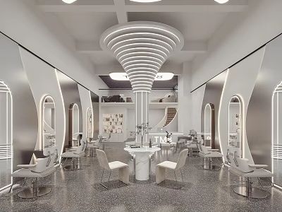 Modern Beauty Hair Salon Interior Design With Styling Chairs Mirrors And Elegant Lighting 3d model