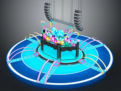 Vibrant Household Decorative Item With Blue Circular Base And Colorful Striped Details 3d model