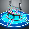 Vibrant Household Decorative Item With Blue Circular Base And Colorful Striped Details