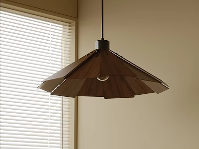 Modern Wooden Pendant Light with Umbrella Shaped Design and Window Blinds Light 3d model