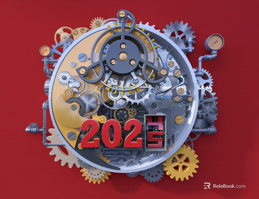 Mechanical Clock Internal Mechanism Gears On Red Background With 202 3d model 