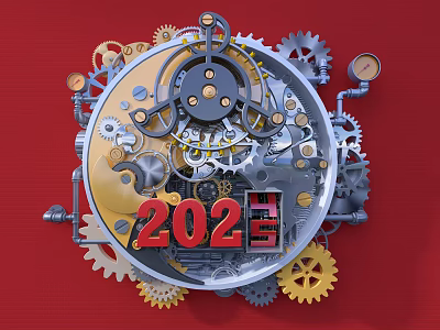 Mechanical Clock Internal Mechanism Gears On Red Background With 202 3d model