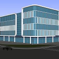 Modern Office Building Exterior Design With Glass Curtain Wall Trees And Parking Area