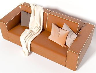 Modern double sofa double seat leather sofa 3d model