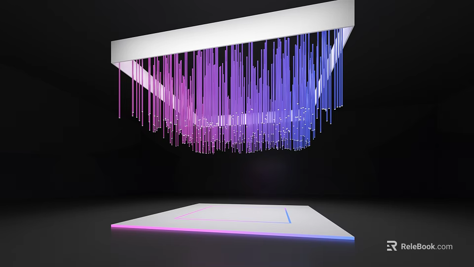Modern Suspended Decorative Light With Colorful Purple Blue Hanging Strips And Illuminated Base 3d model 