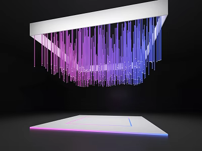Modern Suspended Decorative Light With Colorful Purple Blue Hanging Strips And Illuminated Base 3d model