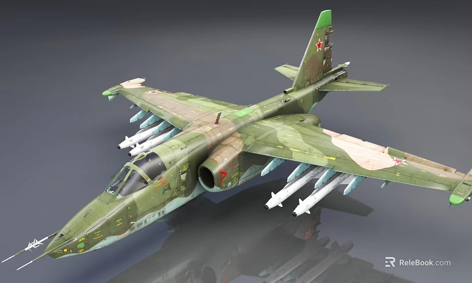 Camouflage Painted Fighter Jet With Missiles Under Wings And Red Tail Fin Emblem 3d model 