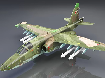 Camouflage Painted Fighter Jet With Missiles Under Wings And Red Tail Fin Emblem 3d model