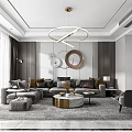 Modern Elegant Living Dining Room Interior Design With Sofa Coffee Table And Chandelier