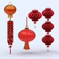 Traditional Festive Ornament Decoration Set with Red Lanterns and Firecrackers for Holiday Home Decor