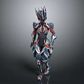 Sci Fi Game Movie Character 3D Model With Armored Design Blue Red Color Spiked Headgear