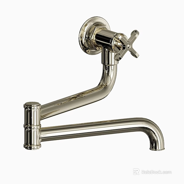 Chrome Plated Wall Mounted Faucet With Cross Handle And Curved Spout Design 3d model 