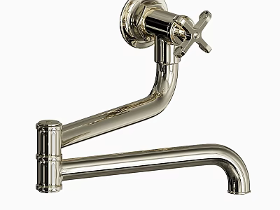 Chrome Plated Wall Mounted Faucet With Cross Handle And Curved Spout Design 3d model