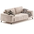Modern Beige And Brown Two Seater Sofa With Striped Pillows And Blankets And Color Swatches