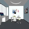 Dental Clinic Interior With Light Blue Walls Round Skylight Treatment Chair And Glass Partitions