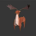 Modern Low Poly Decorative Ornament Set with Deer Shape Antlers and Red Dark Pink Colors