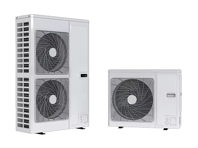 White Air Conditioner Fan Outdoor Units With Different Sizes And Fan Grilles 3d model