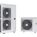 White Air Conditioner Fan Outdoor Units With Different Sizes And Fan Grilles