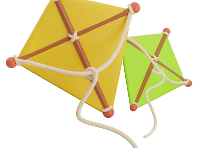 Colorful Diamond Shaped Kids Toys With Brown White Strings And Red Ends 3d model