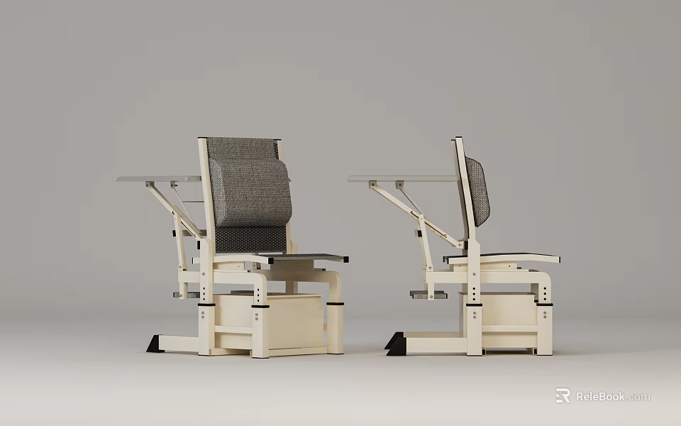 Modern Desk Chair Set With Gray Backrest And Light Colored Frame Design 3d model 