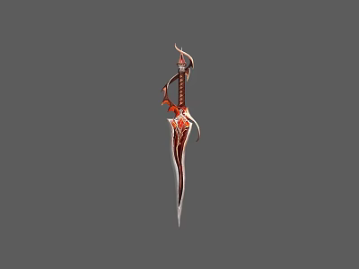 Ornate Decorative Weapon With Intricate Red And Gold Accents And Curved Design 3d model
