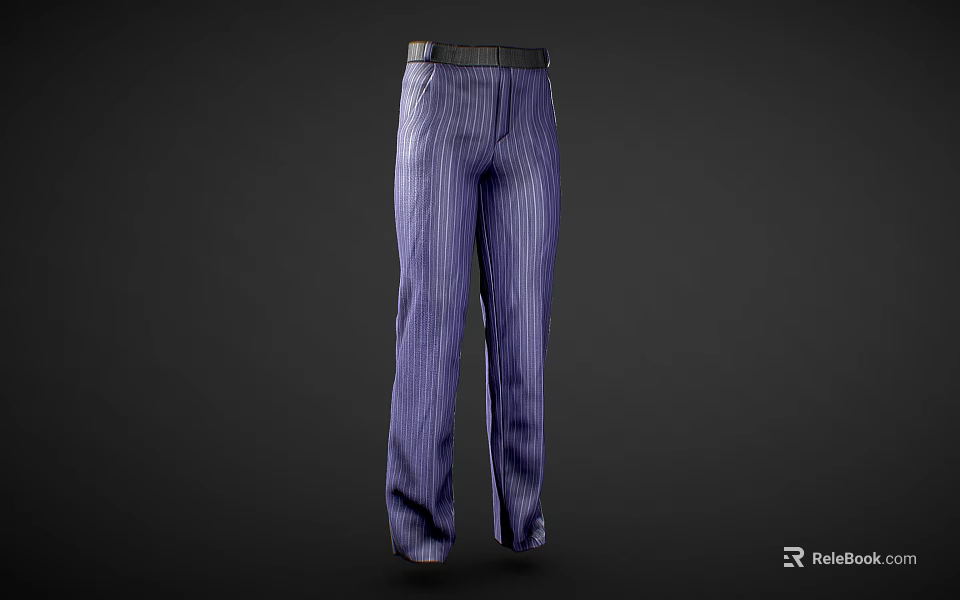 Stylish Purple Striped Pants With Black Belt For Modern Casual Outfits 3d model 