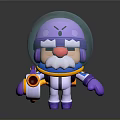 Cartoon Game Space Astronaut Character with Blue Helmet Purple White Suit Beard and Jet Tool