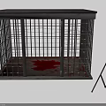 Indoor Scene Featuring Metal Cage With Bloodstain And Tripod Camera